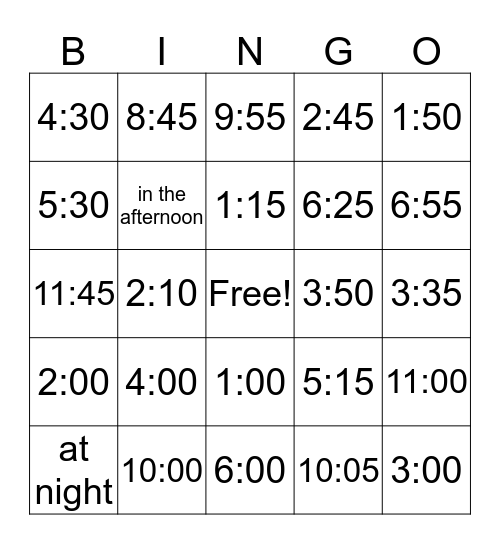 ¿Qué hora es? Bingo Card