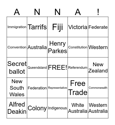 ANNA'S BINGO GAME Bingo Card