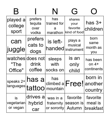 PACT TRAINING BINGO Card