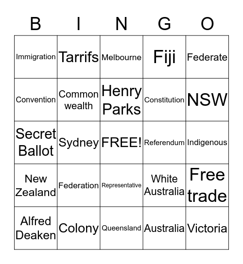 FEDERATION  BINGO Card