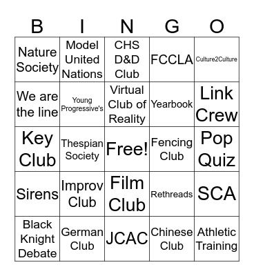 Club Bingo Card