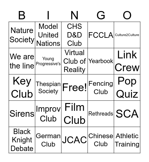 Club Bingo Card