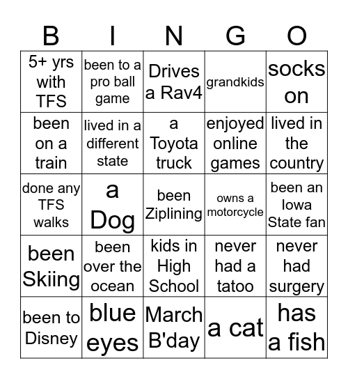 Find some who has Bingo Card