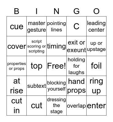 Acting Terms Bingo Card