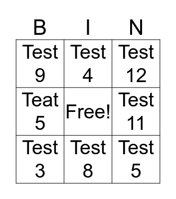 Test Bingo Card