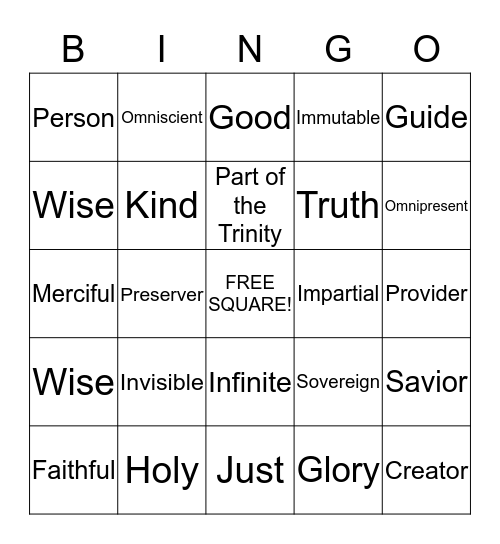 ATTRIBUTES OF GOD Bingo Card
