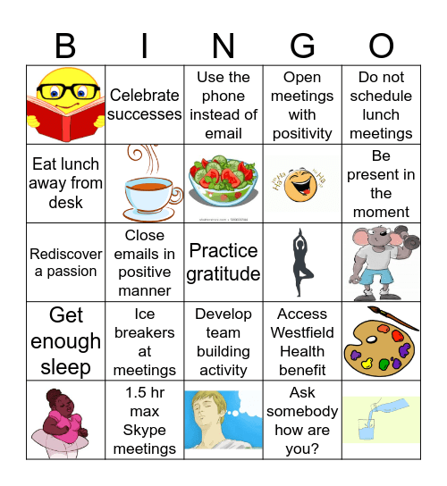 Health and Wellbeing BINGO - Lead by example Bingo Card