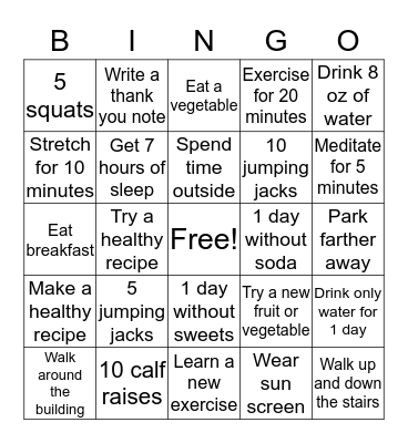 GoHealth Fitness Bingo Card