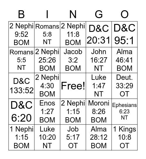 Scripture Bingo Card