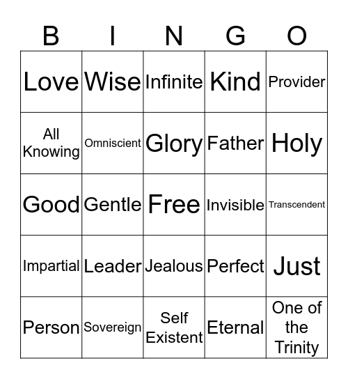 Attributes of God Bingo Card