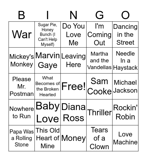 Motown Bingo Card