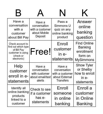 Online Banking Bingo Card