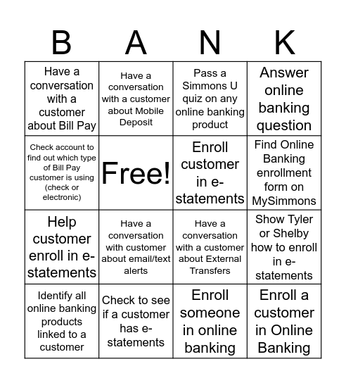 Online Banking Bingo Card