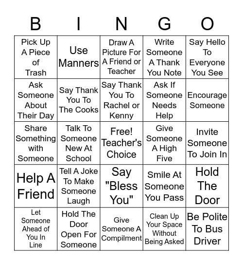 KINDNESS BINGO Card