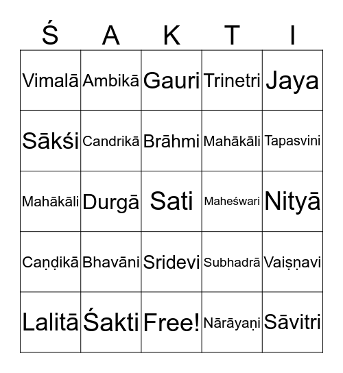 ŚAKTI Bingo Card