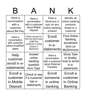 Online Banking Bingo  Bingo Card