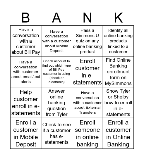 Online Banking Bingo  Bingo Card