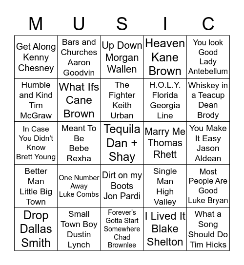Modern Country Bingo Card