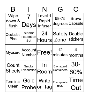 Scrub Tech Bingo Card
