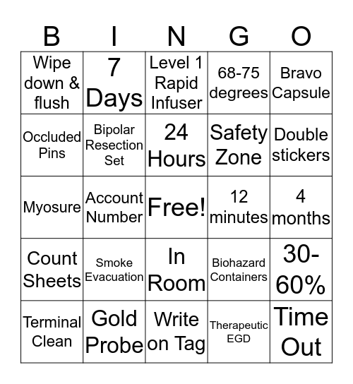 Scrub Tech Bingo Card