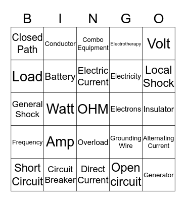 4.1 Electricity Bingo  Bingo Card