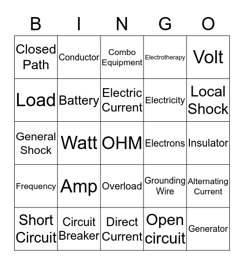 4.1 Electricity Bingo  Bingo Card