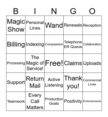 The Magic of Service! Bingo Card