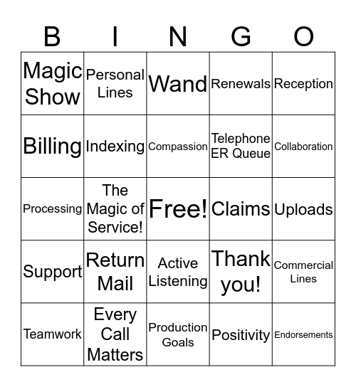 The Magic of Service! Bingo Card