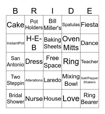 Bridal Bingo Card