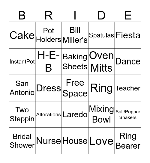 Bridal Bingo Card