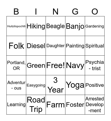 A Glance In  Bingo Card