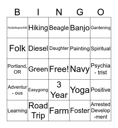 A Glance In  Bingo Card