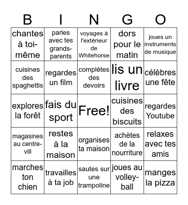 Ce week-end, as-tu ....? Bingo Card