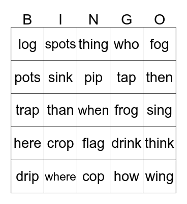 Spelling Bingo Card