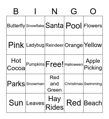 Seasons of Bingo  Bingo Card