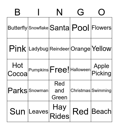Seasons of Bingo  Bingo Card