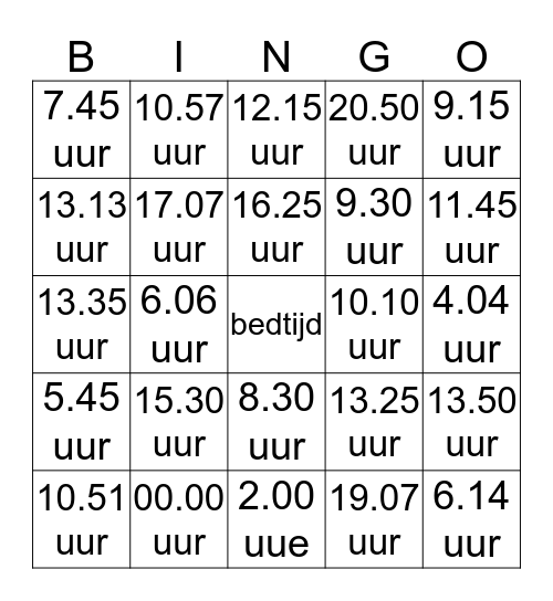 klokkijken Bingo Card