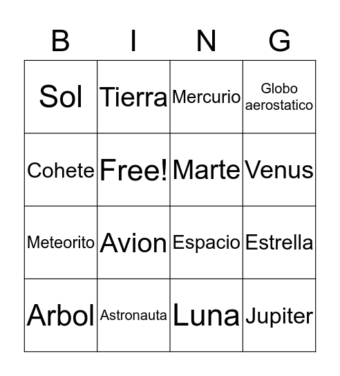 El Espacio Exterio Bingo Card