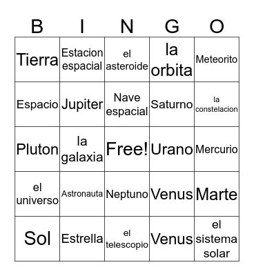 El Espacio Exterio Bingo Card