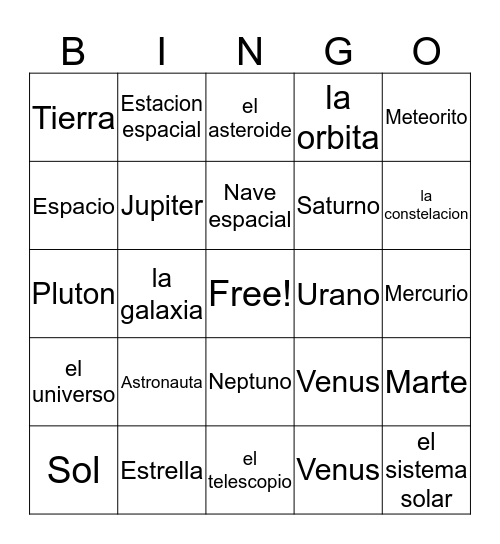 El Espacio Exterio Bingo Card