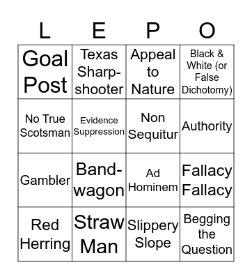 Rhetorical Fallacy Bingo Card