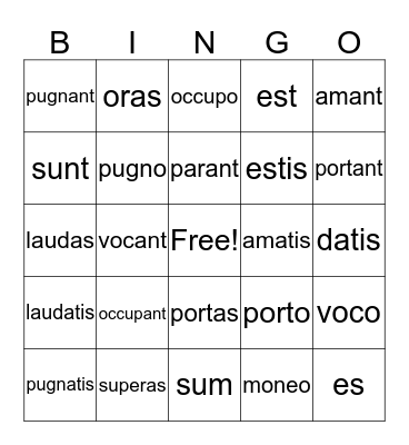Latin Verbs in Present Bingo Card