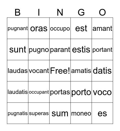 Latin Verbs in Present Bingo Card