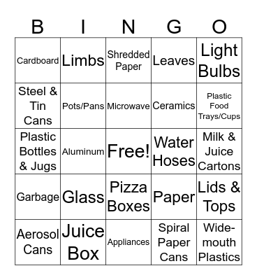 Recycling Bingo Card