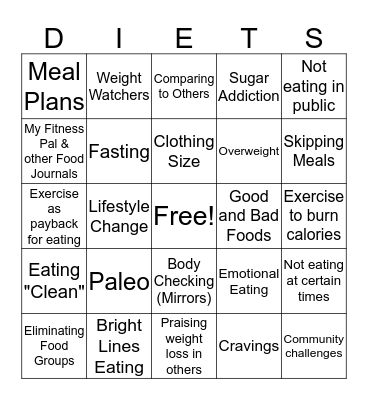 Diet Culture Bingo Card