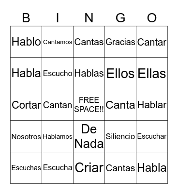 Spanish Bingo Card