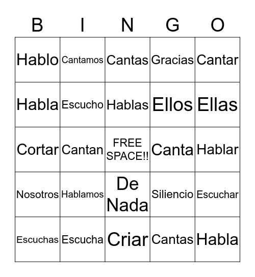 Spanish Bingo Card