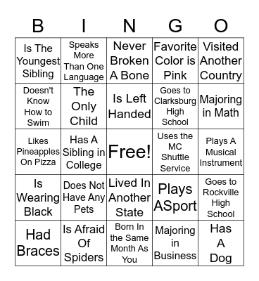 Early College Bingo Card