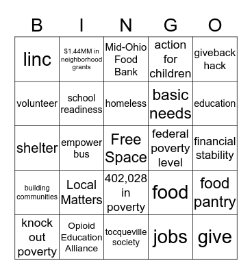 United Way Bingo Card