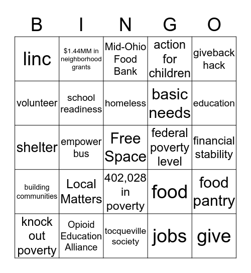 United Way Bingo Card